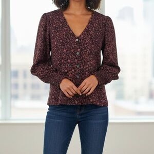Madewell Georgette Orchard Floral Smocked Cuff Button Front Top 12